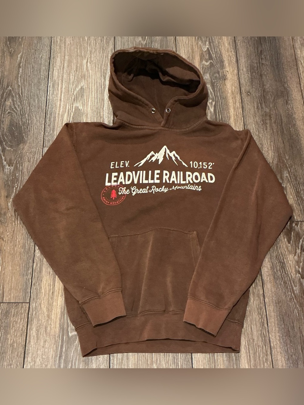 Leadville Railroad Colorado Brown Hoodie Small Distressed